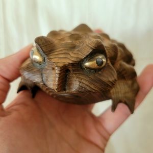 🐸 VTG Cryptomeria Carved Wooden Horney Toad Made in Japan